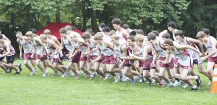 Members of the Mercer Island High School boys cross country team take off during their win over Sammamish at Robinswood last week.