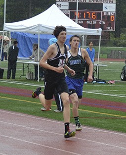 Dylan Lesko competes in the 1600 meter race against Liberty-Issaquah May 8 at MIHS.