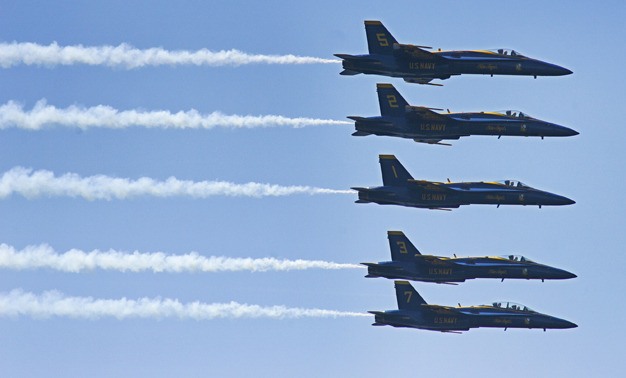 The Blue Angels turn on their smoke as they perform during the Boeing Air Show over Seafair weekend. The Blue Angels wowed residents and visitors during the hottest weekend of the summer.