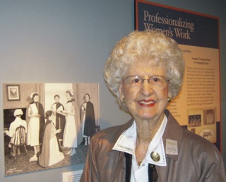 Myrtle Sherblom Ford at the opening of the 100 Years of Nursing exhibit at the Washington State History Museum in Tacoma last month. Ford will be 97 next month.