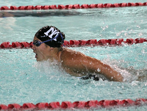 Mercer Island's Sabrina Kwan competes in the 100 fly during the Islanders' swim meet with Eastlake Thursday