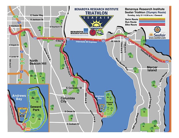 The Olympic Route for the Seafair Triathlon crosses Mercer Island