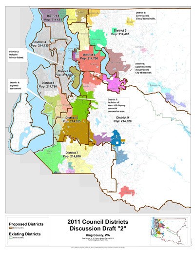 This map shows option #2 of the four options being considered to modify the county voting districts. The changes proposed would even out the population in each to 214