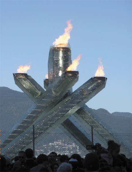 The Olympic Cauldron on the waterfront in downtown Vancouver.