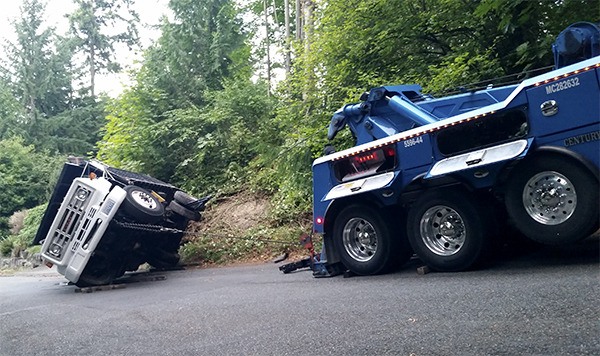 A truck overturned on S.E. 46th Street on Monday