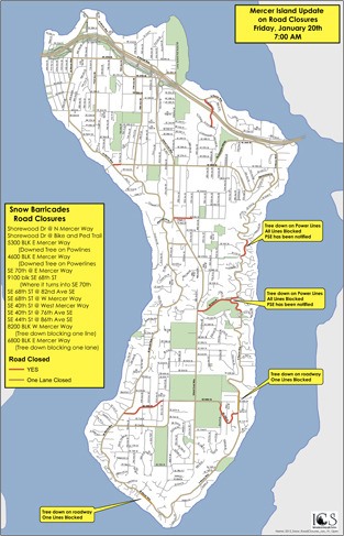 A current map of road closures on Mercer Island