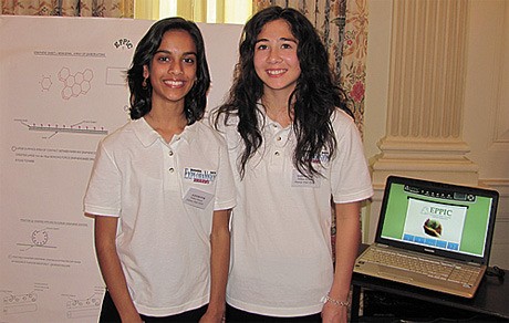 Island residents Anika Patel (left) and Angela Riggins won first place for their ExploraVision project.