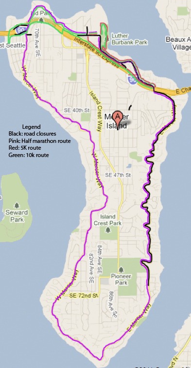 Race route and road closures for the 2011 Mercer Island Rotary Run which starts on Sunday