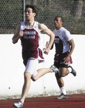 Mercer Island's Aaron Azose sprinits down the last stretch of the boys 400 meter race