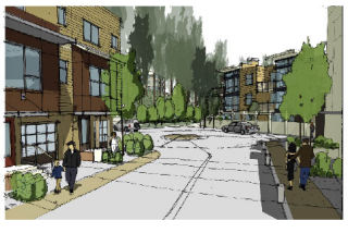 This artist’s rendering depicts the proposed townhomes