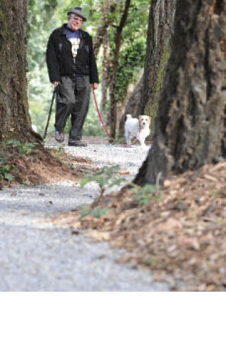 Island resident Dave Bernstein walks his dog