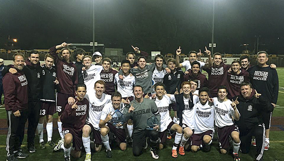 The Mercer Island boys soccer team celebrates after winning the KingCo 3A championship earlier this season. Several members of the varsity team got their start in recreational soccer on Mercer Island (Photo courtesy of Mercer Island FC).