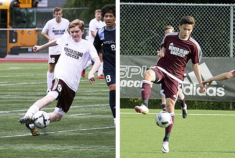 Mercer Island boys soccer players Hunter Bauman (left) and Eric Dreyer (right) were named to the 3A boys soccer all-state first team for the 2016 season. Bauman and Dreyer were two of five Mercer Island players garnering all-state recognition (photos courtesy of Brenda El-Ghazzawy).