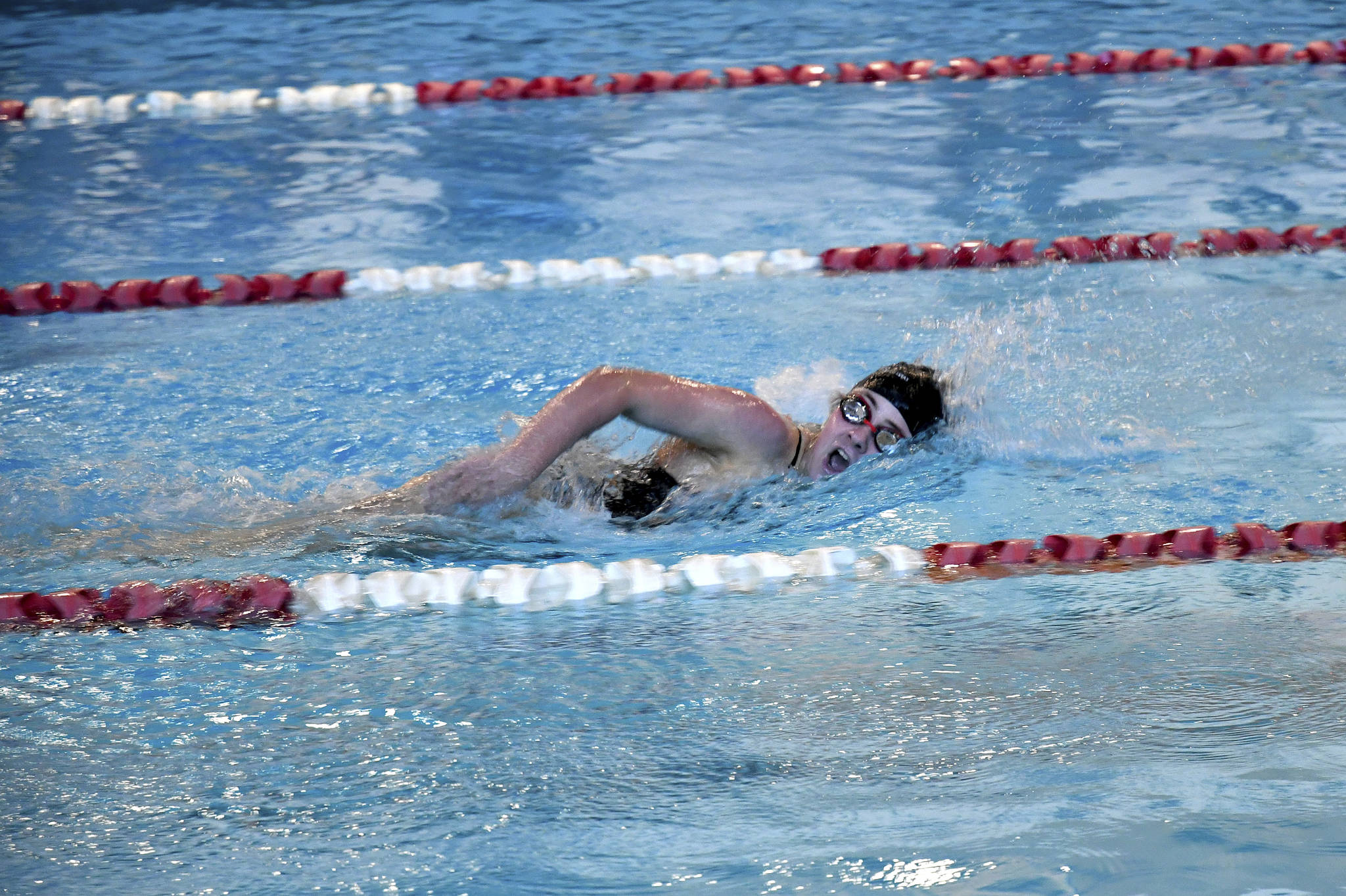 Photo courtesy of Allison Needles                                The Mercer Island Islanders girls swim team captured a 96-90 win against the Bainbridge Island Spartans on Oct. 3. Mercer Island improved its overall record to 5-0 with the victory. Mercer Island athletes earning first place in their respective events were Kaitlyn Williamson (200 medley relay, pictured in the above photo), Grace Olsen (200 medley relay), Annie Pearse (200 medley relay, 100 free, 400 free relay), Haley Vandenbosch (200 medley relay, 200 IM, 400 free relay), Julia Williamson (500 free, 400 free relay), Elizabeth Bailey (400 free relay) and Sophia McGuffin (1-meter dive).