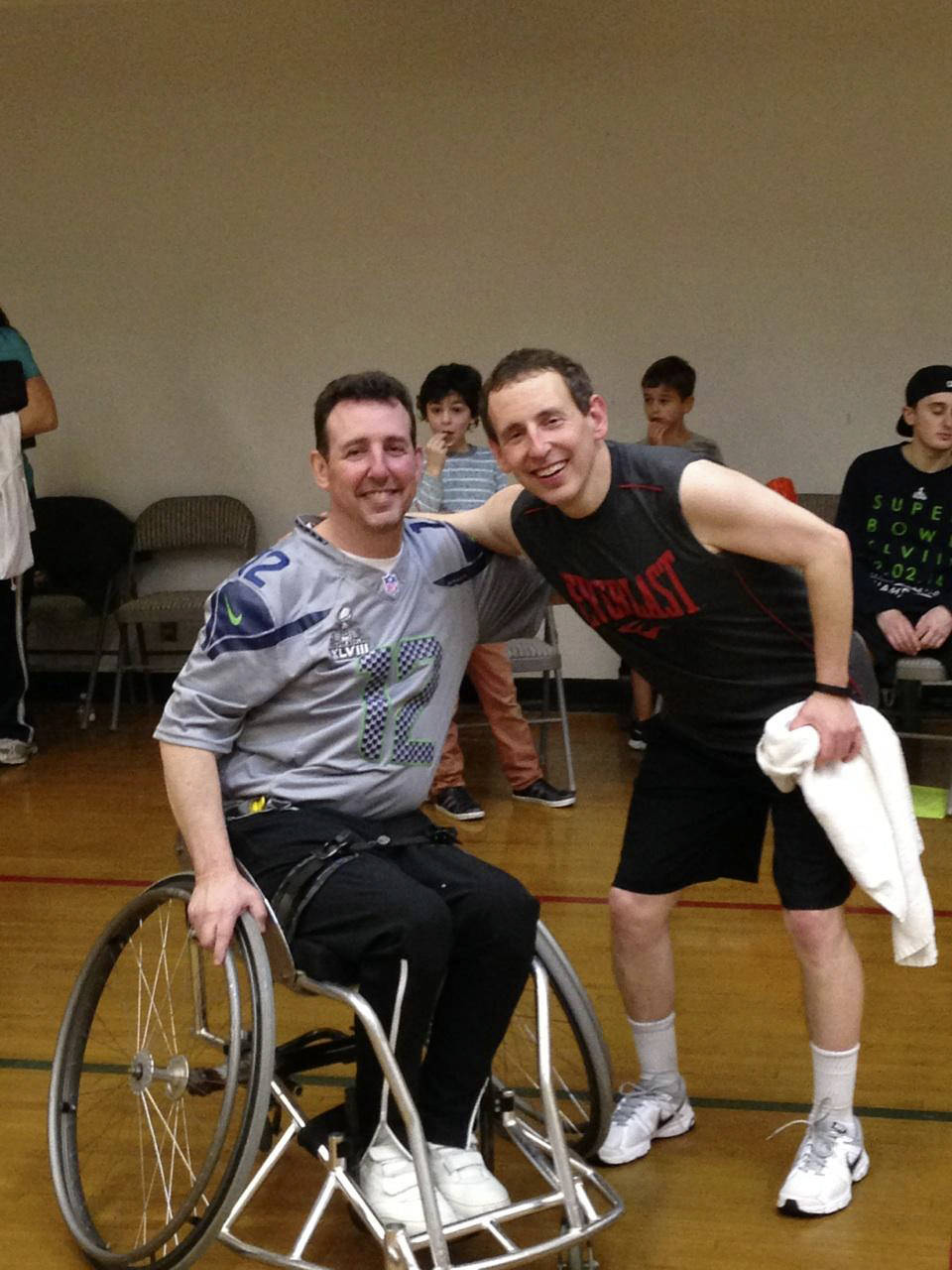 Photo courtesy of David Schiller                                David Schiller, right, poses for a quick picture with his brother Mike at a previous Free Throws for MS fundraiser on Mercer Island.