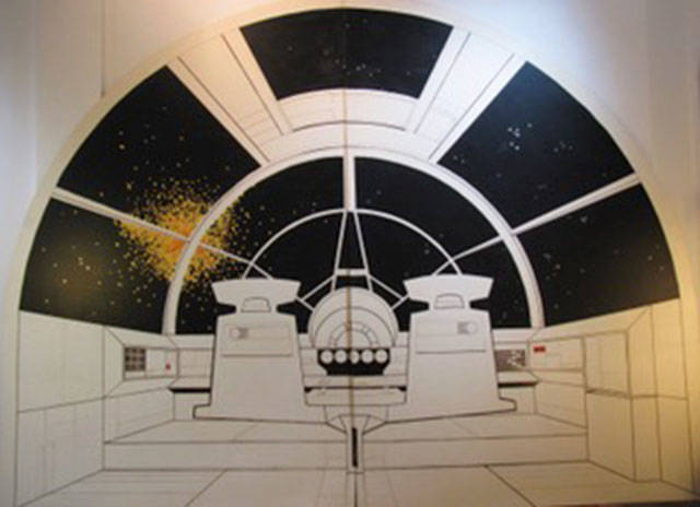 Clarke and Clarke Art and Artifacts will feature a Millenium Falcon mural at its First Friday Art and Wine event on Jan. 5. Image courtesy of Ginny Clarke