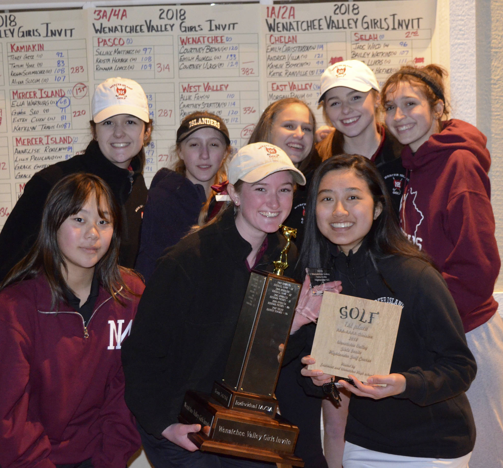 Photo courtesy of Billy Pruchno                                The Mercer Island Islanders girls golf team poses for a picture after the Wenatchee Invitational Tournament. Islanders golfers pictured are Gihoe Seo, Ella Warburg, Estey Chen, Katelyn Travis, Grace Shaddle, Lilly Pruchno, Annelise Rorem and Grace Gottesman.