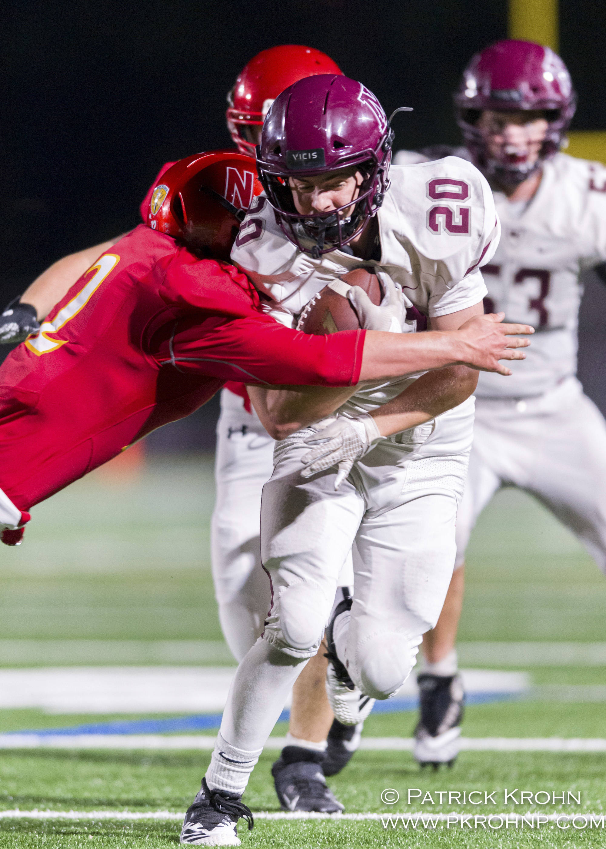 Mercer Island’s Carter Burr (20) was named 2A/3A KingCo first-team offense, defense and special teams. Photo courtesy of Patrick Krohn/Patrick Krohn Photography