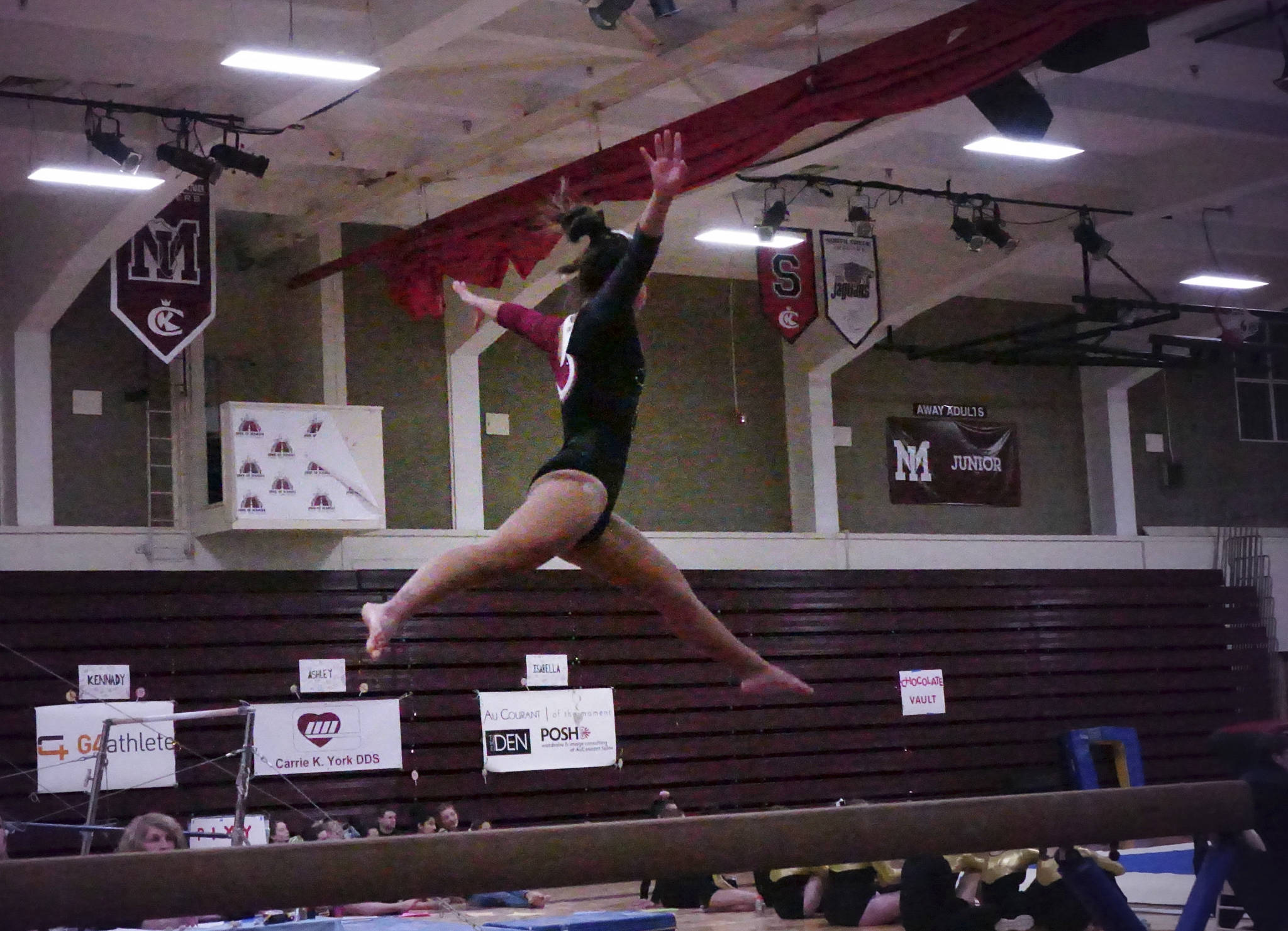 Mercer Island junior Ava Motroni competes on the beam at a meet on Jan. 9. Motroni finished third on beam with a 9.2. Photo courtesy of Debra Gibbs