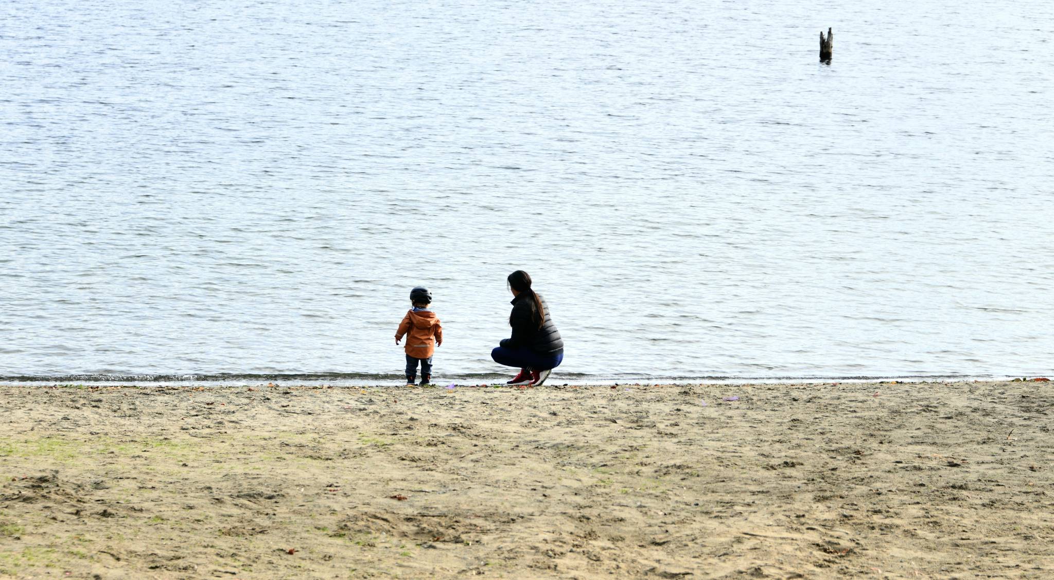 Mara Izzo and her son Hawk, 23 months old, of Mercer Island enjoy a morning on the shore of Lake Washington at Luther Burbank Park on Oct. 27. Andy Nystrom/ Reporter