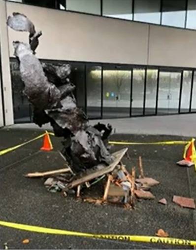 A city owned sculpture at the former Farmers property at 3033 77th Ave. SE was vandalized at the end of November, according to Mercer Island City Manager Jessi Bon. Photo courtesy of the city of Mercer Island