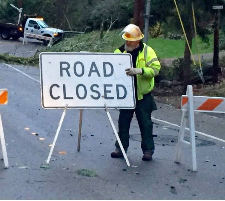 The overnight storm caused copious road closures on the Island. Photo courtesy of the Mercer Island Police Department Facebook page