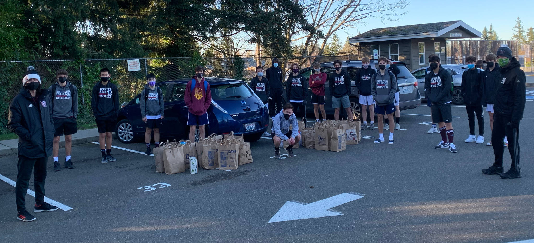 The Mercer Island High School boys soccer team scored big with a canned food drive, collecting more than 700 items during December, January and February. Courtesy photo