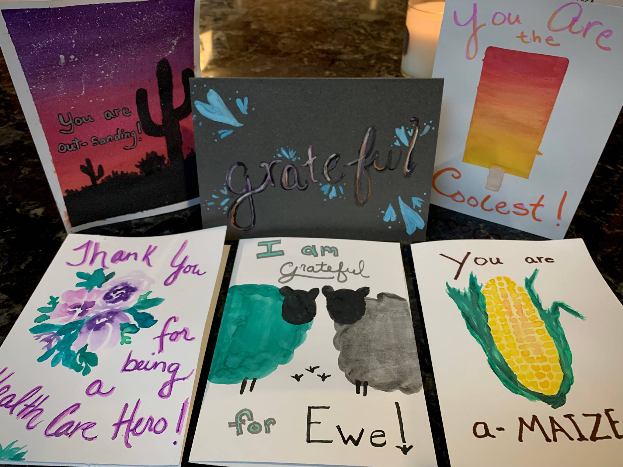 A selection of gratitude cards for the Swedish Medical Center’s Issaquah campus healthcare workers. Courtesy photo