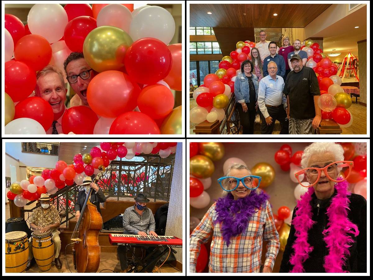 Aegis Living of Mercer Island celebrated its second anniversary on July 22 with an afternoon full of activities, including a dunk tank, magician, chocolate class courtesy of Oh Chocolate and more. Pictured clockwise from upper left: General Manager Phil Clough and Brian Williams, Life Enrichment Assoc.; directors from left top, Clough; Cindy Van Hook (health services director), Erika Bengard (life enrichment director), Patrick Leifer (business office manager), Will Woessner (maintenance director), Kathy Miller (marketing director), Donald Akin (marketing director) and Wayne Holverstott (culinary director); residents Nancy Pinney and Dolly Reible; and jazz trio. Aegis Living — which is described as “inspired senior living” — has its local location at 7445 SE 24th St. It has locations throughout Washington, California and Nevada. Photos courtesy of Aegis Living