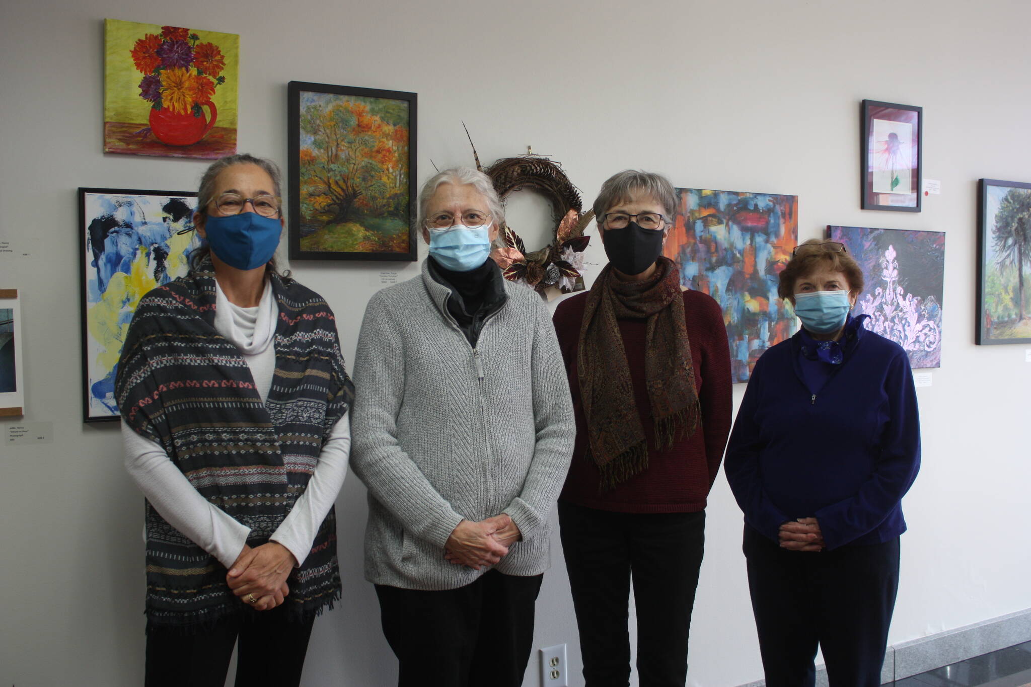 From left to right, Mercer Island Visual Arts League’s Anne Hritzay, Judith Roan, Mary McKelvey and Shirley Cherberg. Andy Nystrom/ staff photo