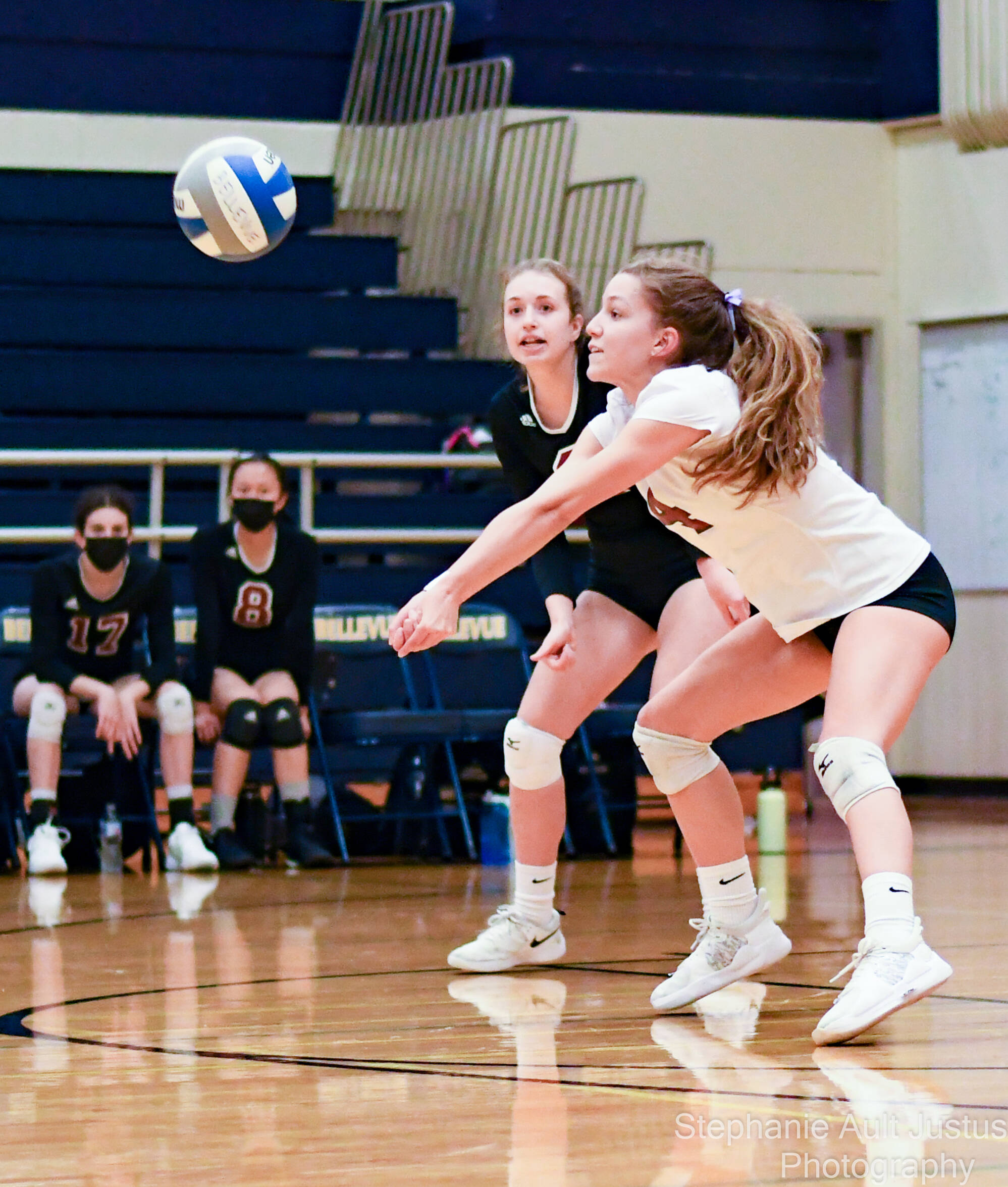 Mercer Island’s Spenser Elwell, right, keeps the ball alive during an early season match. Photo courtesy of Stephanie Ault Justus