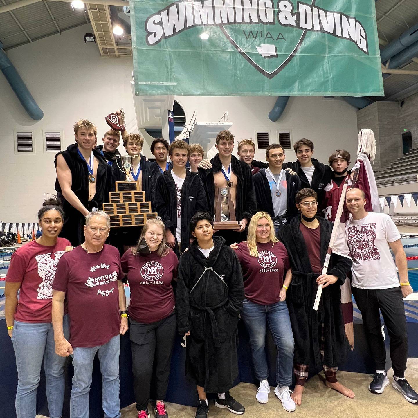 The Mercer Island High School swim and dive squad took first at the 3A state meet on Feb. 19 at the King County Aquatic Center. Courtesy photo