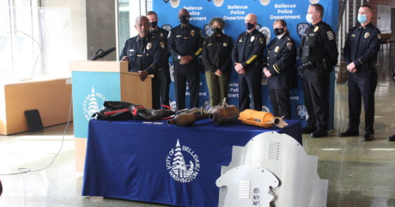 Bellevue Police Chief Wendell Shirley addresses press (Cameron Sheppard/Sound Publishing)