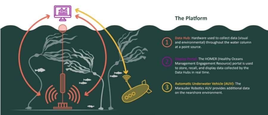 The platform shows how technology will assist with the monitoring of kelp beds. Courtesy of PSRF.