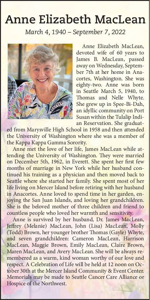 Anne Elizabeth MacLean | Obituary