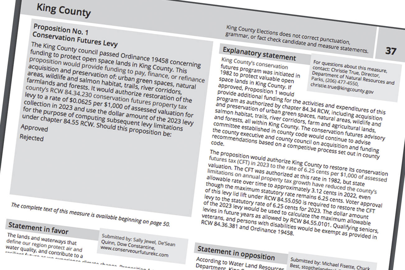 King County’s Proposition No. 1, which aimed to lift a conservation levy to its fill 6.25 cents, is currently passing with 67.60% of the vote.