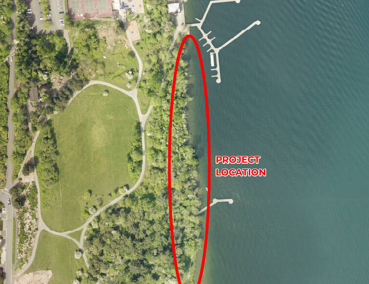 A graphic displaying the location of the Luther Burbank South Shoreline Restoration Project. Courtesy of the city of Mercer Island