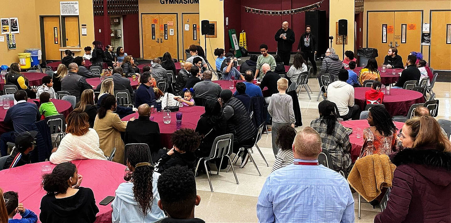 The Mercer Island High School Black Student Union held its inaugural dinner on Feb. 9 in the high school commons for Black and African American families in the Mercer Island School District to come together to promote community, inclusion and unity. Photo courtesy of the Mercer Island School District