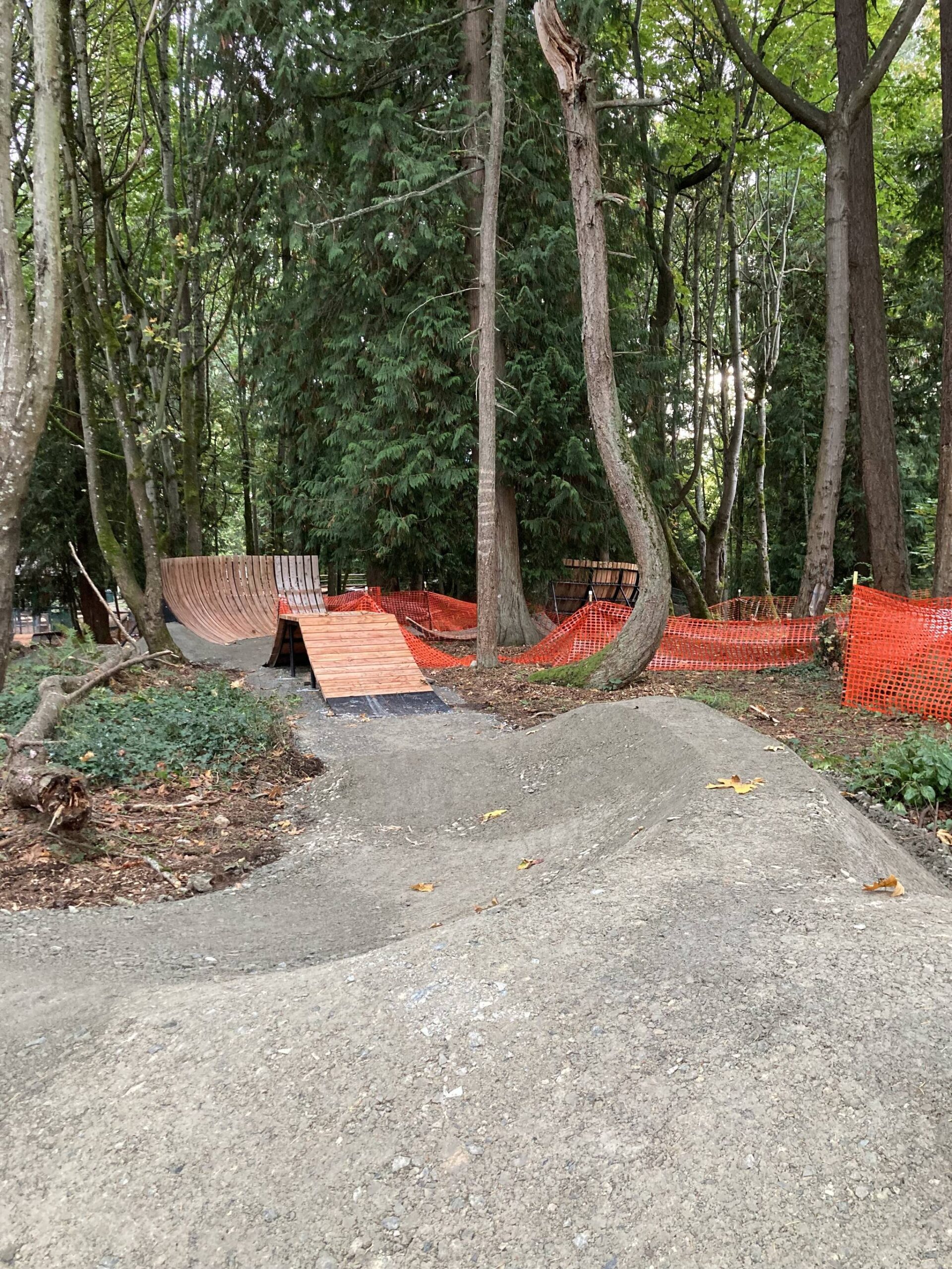 Pictured are Mercer Island Bike Skills Area wooden and dirt features under construction in October at Deane’s Children’s Park. Photo courtesy of the city of Mercer Island