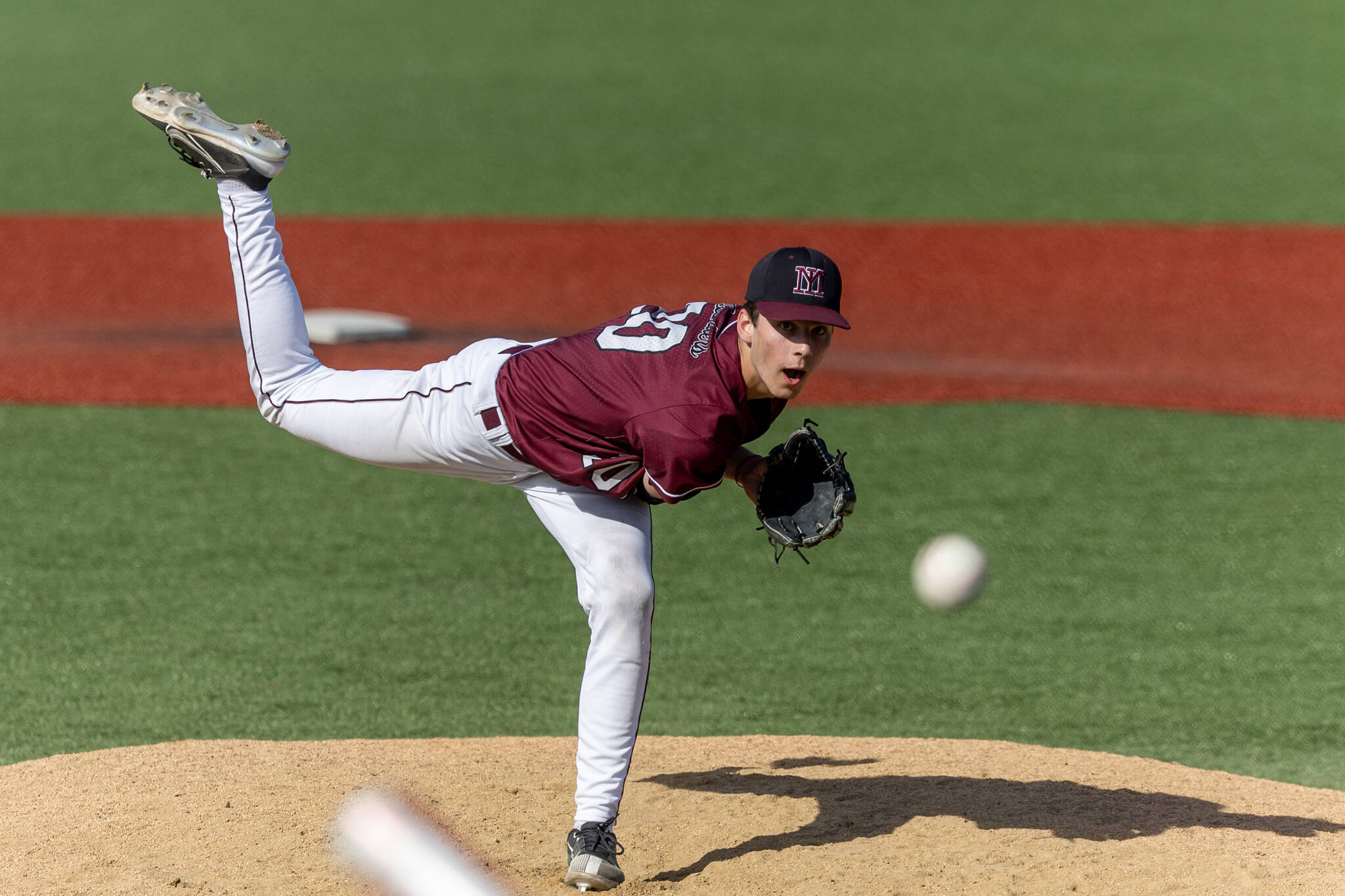 Mercer Island High School closing pitcher Tyler Gilroy fires away during the team’s victory in the opening round of the 3A state playoffs on May 14. Photo courtesy of Bernard Mangold