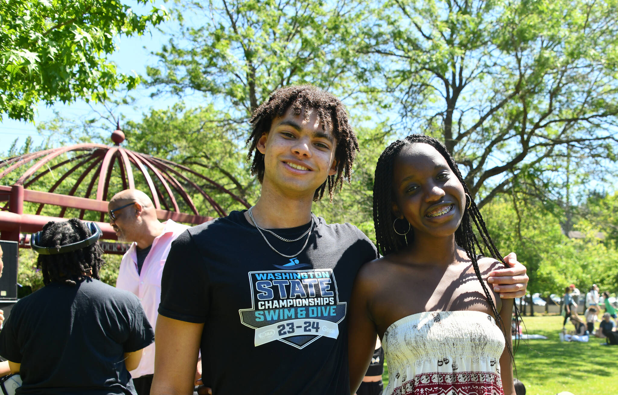 Mercer Island High School (MIHS) students Andrew Pollock and Joy Rurangwa are members of the school’s Black Student Union that hosted a successful Juneteenth Community Celebration from noon to 4 p.m. on June 19 at Mercerdale Park. Andy Nystrom/ staff photo