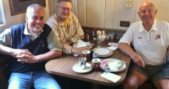 Greg on left, Gary Snyder in the middle. Coach Ed Pepple on the right. Taken at Pancake Corral in Bellevue. Courtesy photo