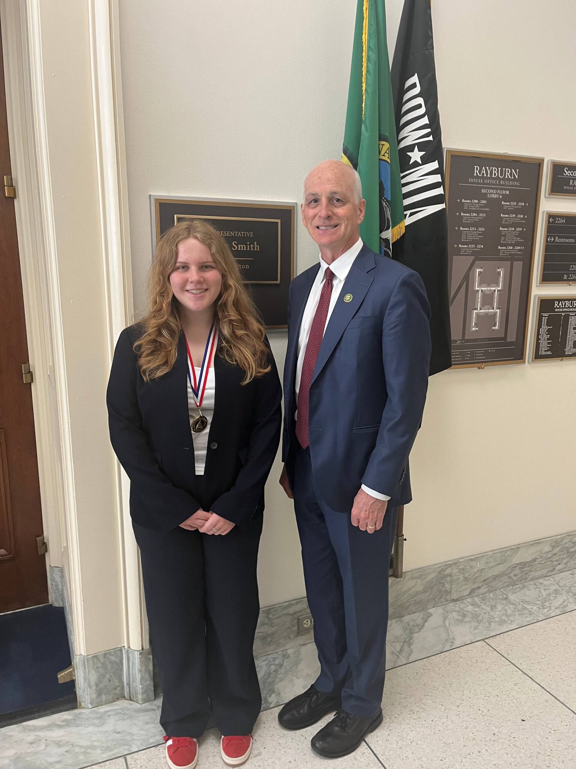 Mercer Island’s Molly Dudley stands with Congressman Adam Smith at the Congressional Award Gold Medal Summit last month in Washington, D.C. Dudley also met with Senators Patty Murray and Maria Cantwell at the event. Courtesy photo