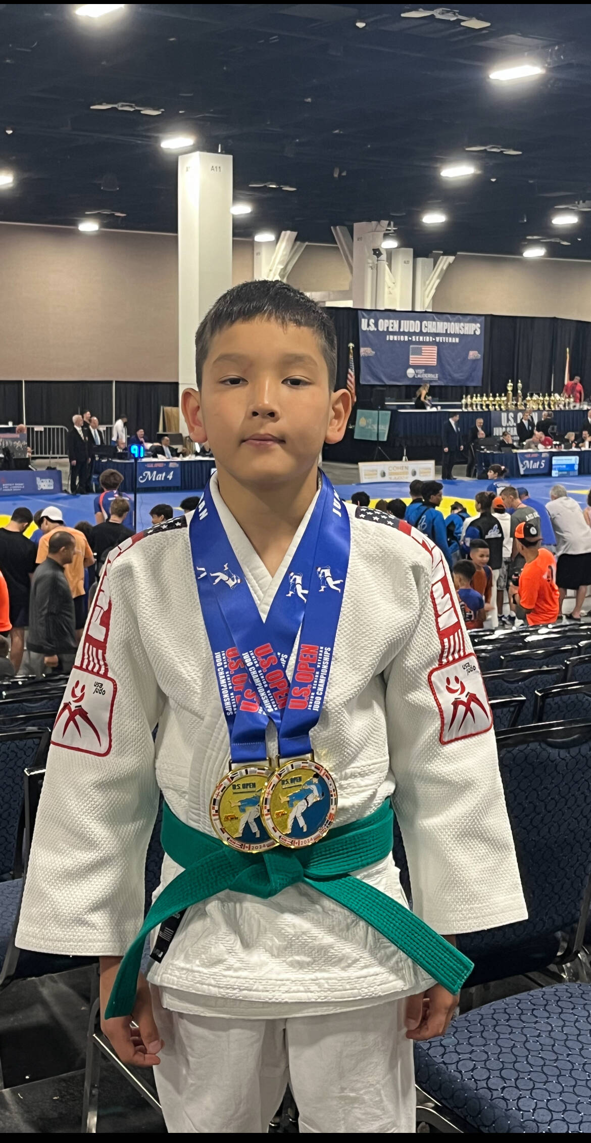 Mercer Island’s Mikhail Zulaev notched a pair of gold medals at the US Open Judo Championships from July 24-27 in Fort Lauderdale, Florida. He triumphed in the following categories: boys born in 2015, Bantam 5 under 33 kg, and boys born in 2015, Bantam 5 under 37 kg. Courtesy photo