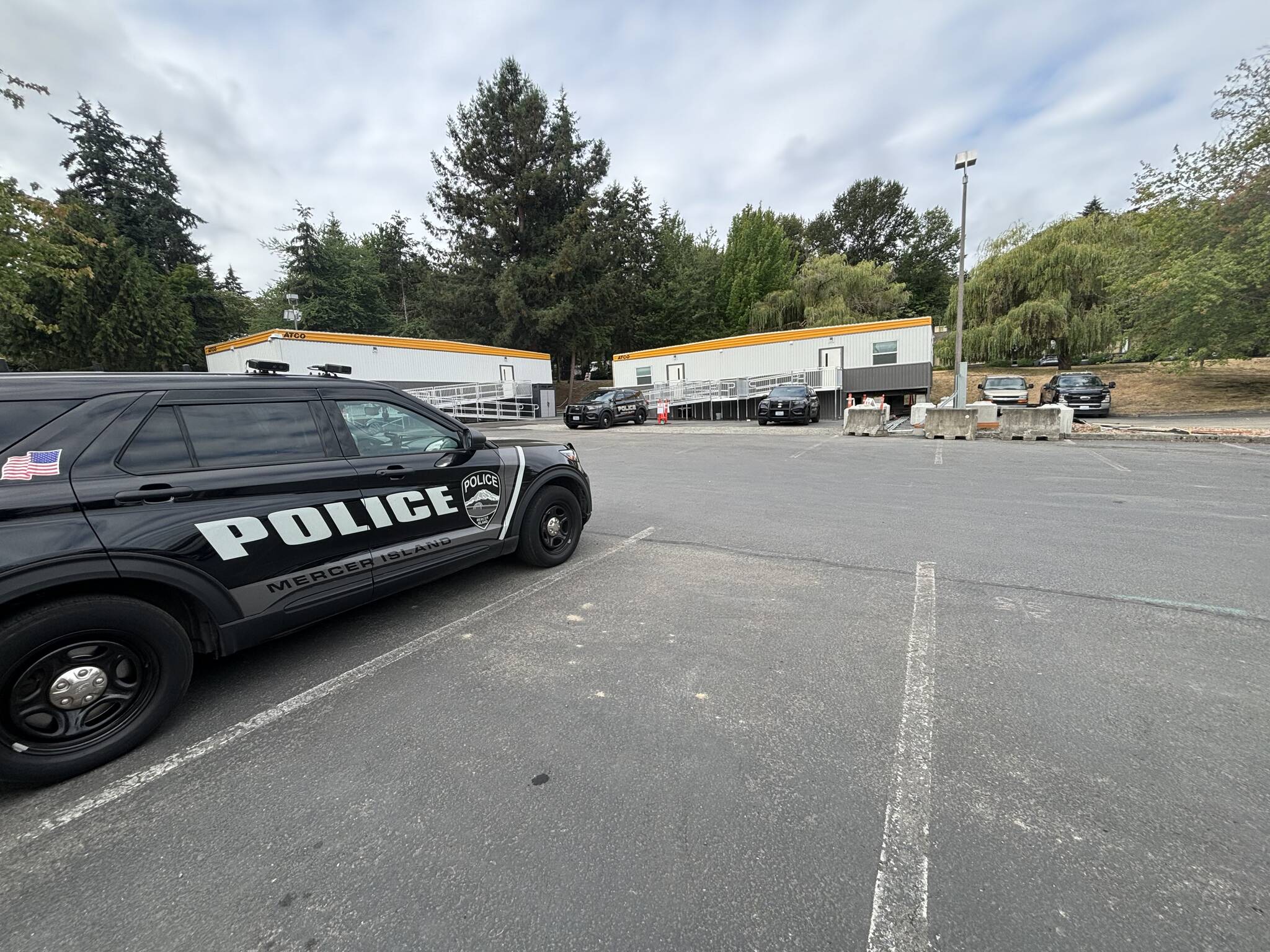 A pair of Mercer Island Police Department’s new modular buildings are being utilized at the rear of the city hall campus. Andy Nystrom/ staff photo