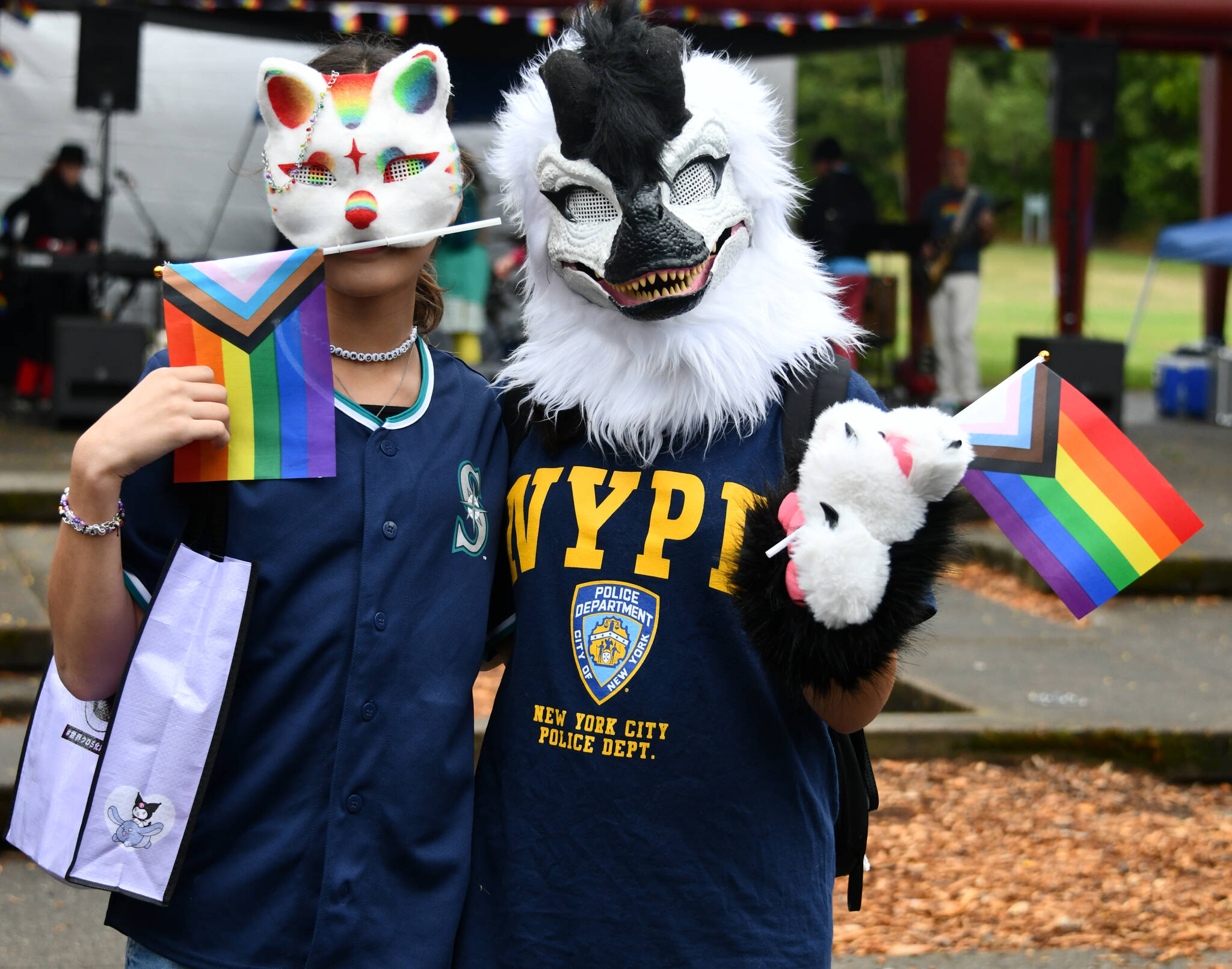 Attendees with and without masks joined in the community celebration at Mercer Island Pride in the Park on Aug. 24 at Mercerdale Park. Andy Nystrom/ staff photo