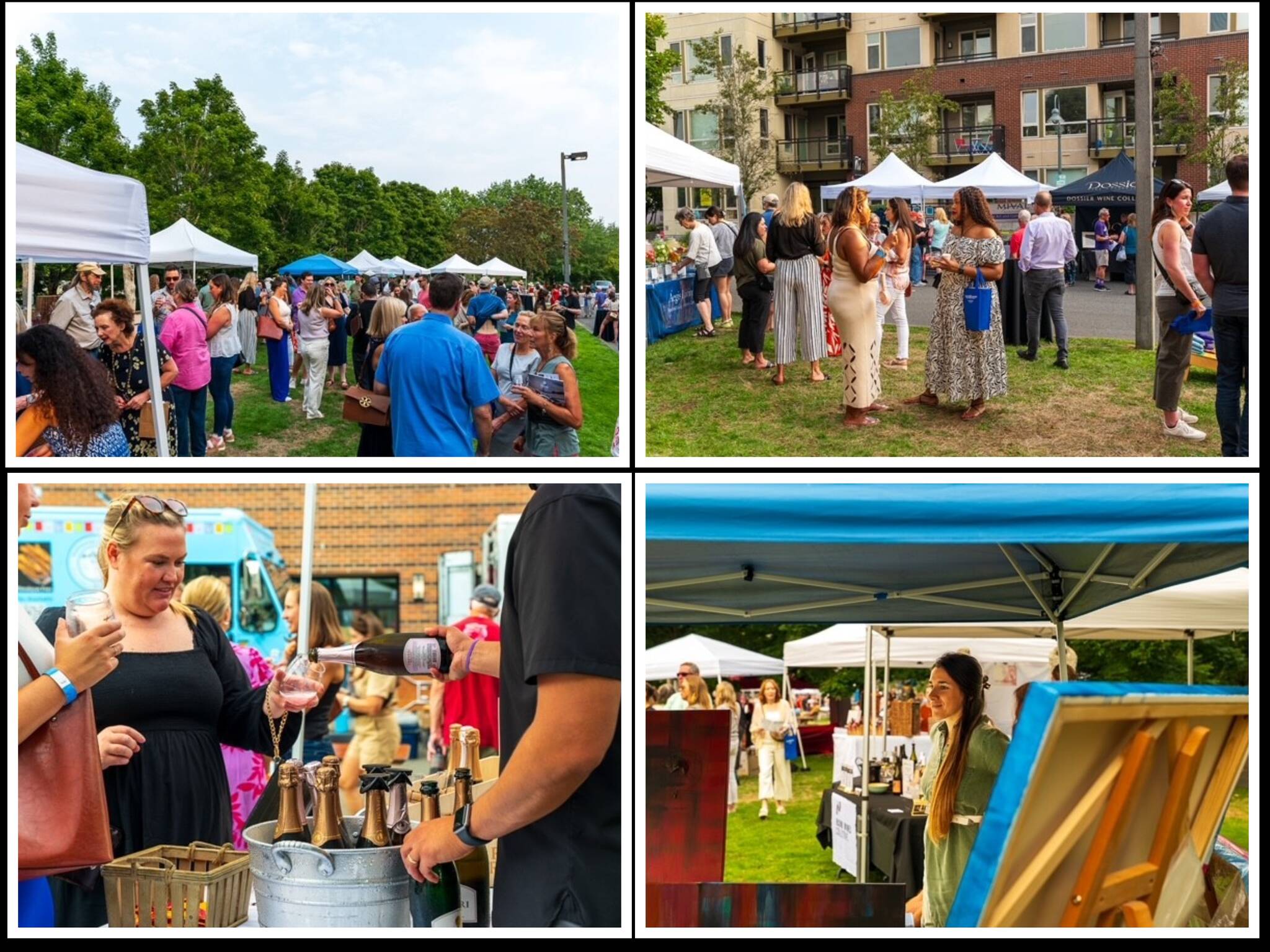 Art Uncorked unleashed wine tasting, art, music and food on Sept. 7 in downtown Mercer Island. The Mercer Island Chamber of Commerce-presented event featured 20-plus Washington state wineries and occurred at the Greta Hackett Outdoor Sculpture Gallery along Southeast 78th Avenue and Sunset Highway. A portion of the proceeds will benefit the DECA scholarship program and Mercer Island Youth and Family Services Foundation. Photos courtesy of Harrington Visuals