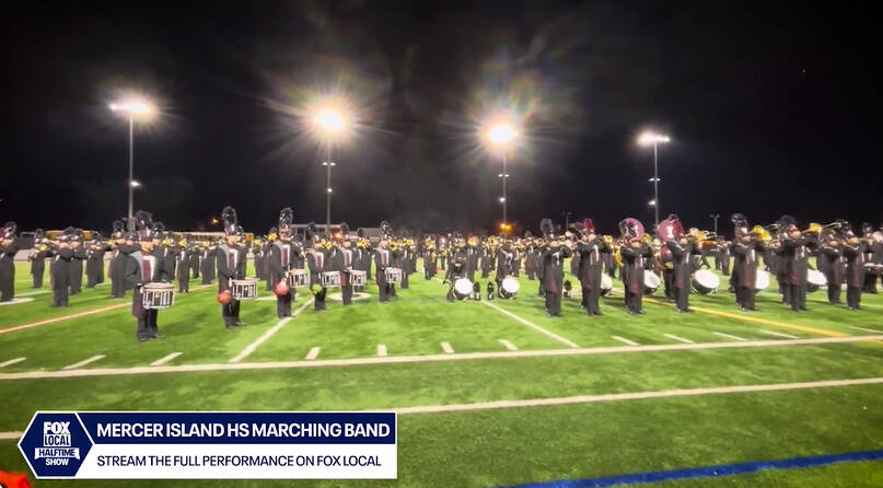 A screenshot from the FOX Local Halftime Show featuring the Mercer Island High School marching band. Courtesy photo