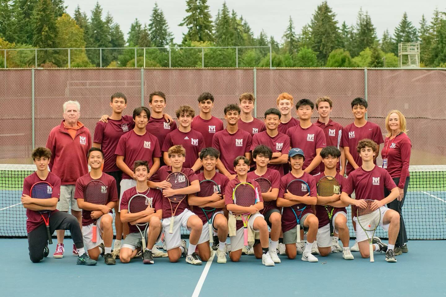 Mercer Island High School’s boys varsity tennis team swung to a 13-0 regular season and won the Kingco Crest Conference. Photo courtesy of the Mercer Island School District