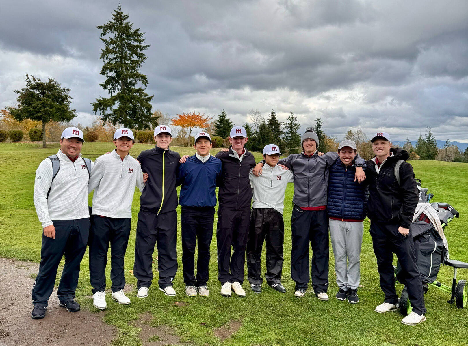 From left, coach Ben Halter, Preston Yee, Ryan Jacobson, Lucas Kornylo, Jack Besecker, Yijoon Seo, Alex Harwood, team manager Douglas Anderson and coach Nick Baker. Courtesy photo